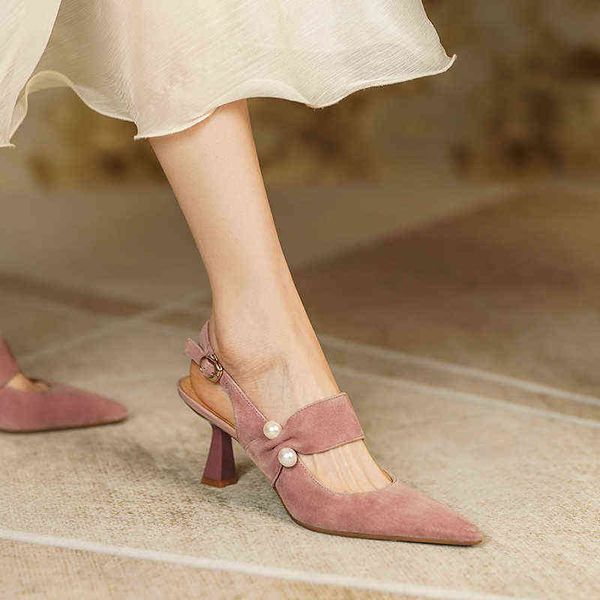 

women sandals 2022 nieuwe lente slingbacks pompen mode wees teen ondiepe hoge hakken gesp voor vrouwen schoenen 220607, Black