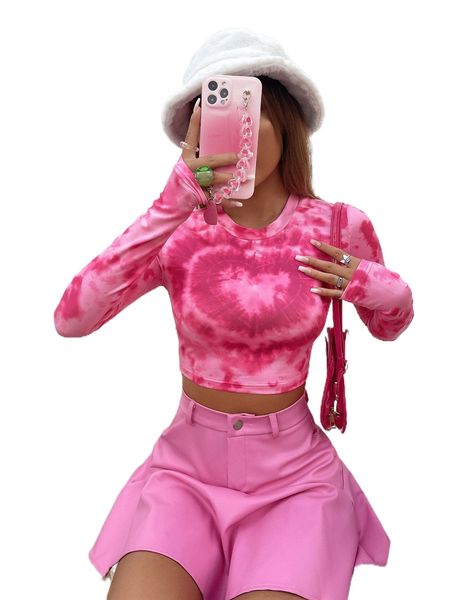 

tie dye & heart print crop tee 19wr#, White