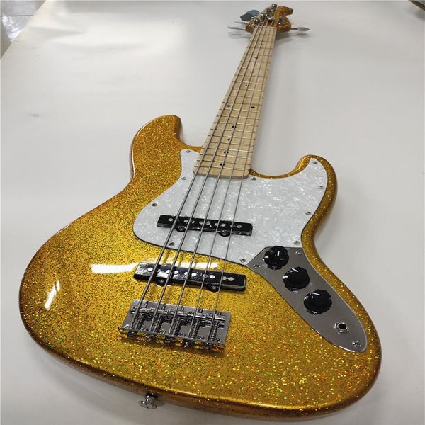 

new customized gold powder large particle metal 5 string electric bass maple finger plate chrome plating accessories 207u