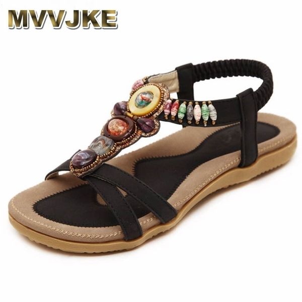 

mvvjke bohemian women sandals gemstone beaded slippers summer beach sandal flip flops ladies flat shoes 220326, Black