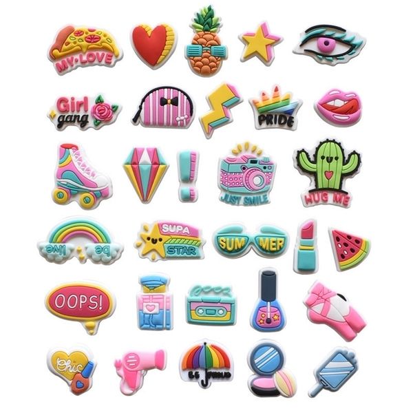 

1pcs cute charms shoe decoration buckle accessories diy combination jibz heart eye tone make up perfume mirror 220707, White;pink