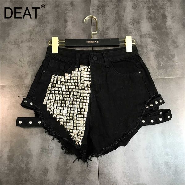 

deat women asymmetrical personality rivets denim shorts arrivals high waist fashion temperament spring summer 11d871 210709, White;black