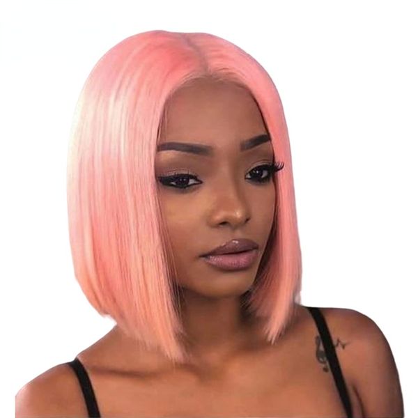 

pink bob wigs malaysian human hair 100% human hair wigs for women blue/pink/99j/blonde colorful hair wig cosplay, Black