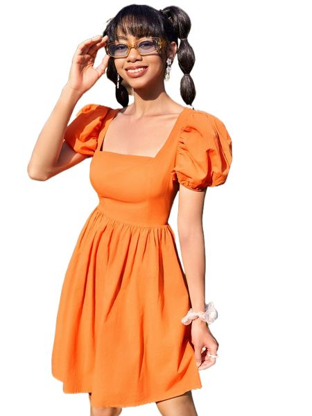 

crisscross lace up puff sleeve backless dress q3xv#, Black;gray