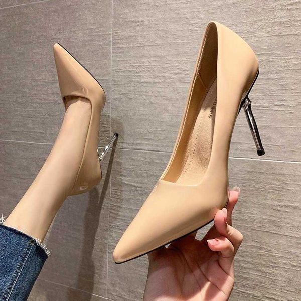 

2022 faux leather fashion stiletto korean style rubber sandals  black buckle french pointed toe high heels
