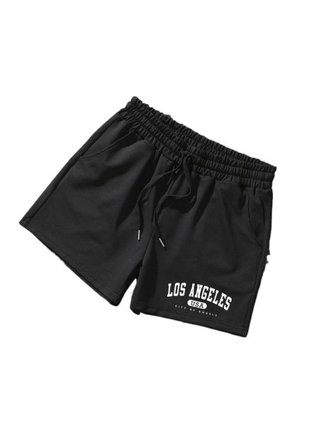 

men letter graphic drawstring waist shorts e7ei#, White;black