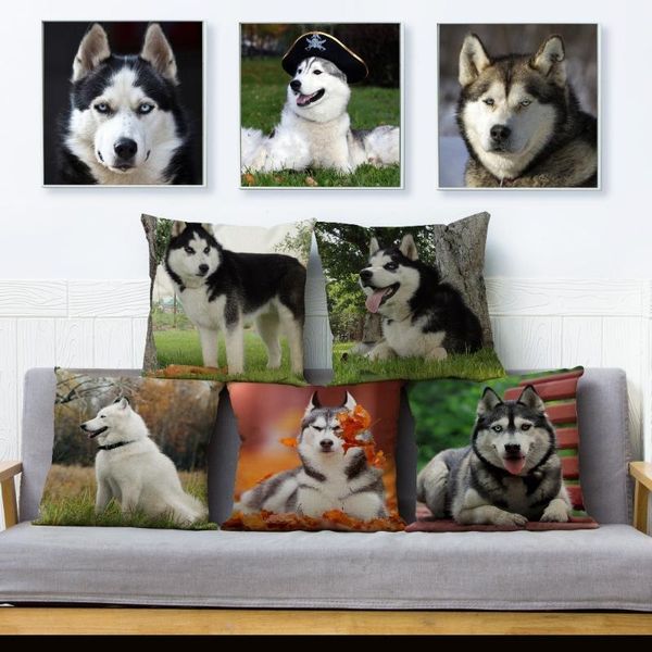 Almofada/travesseiro decorativo Siberiano Husky Print Tampa de tampa de 45 cm Casos de linho de almofada Casos de sofá decoração de casa CaseCushion/decorativo