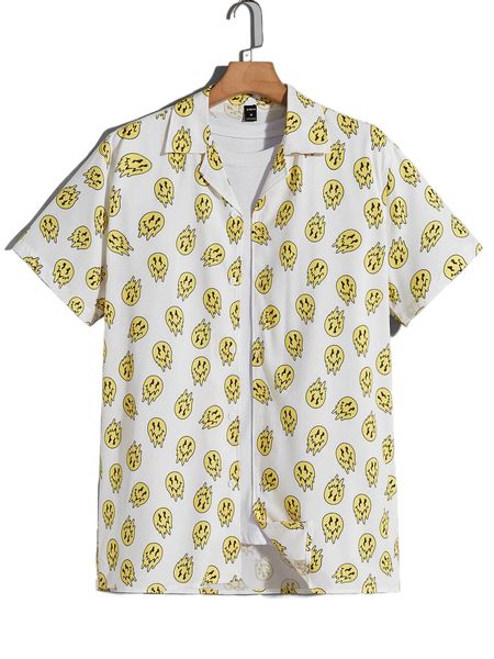 

men cartoon print notched shirt d3ce#, White;black