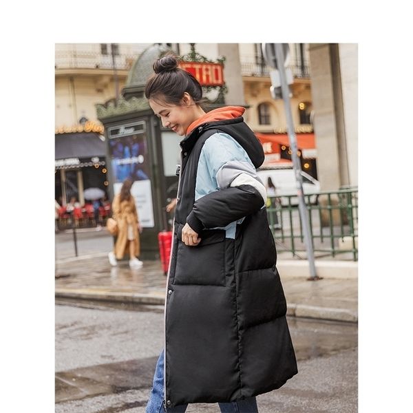 

winter fashion sport style stand up collar hooded split color women long down coat y201026, Black