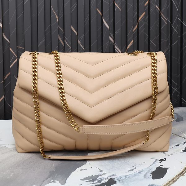 

chains cross body bag shoulder bags handbag women genuine leather v shaped sewing thread metal hardware letter sign flap hasp clutch purse m