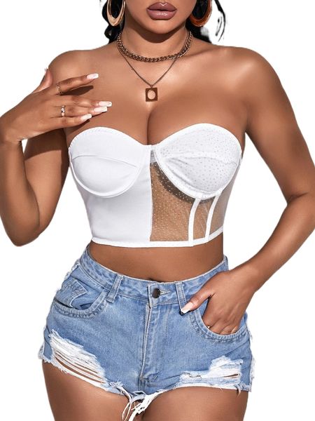 

sxy contrast mesh bustier tube 57uu#, White