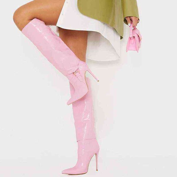 

boot europe america pop high heel western fashion knee woman thin long pointed toe autumn winter 220805, Black