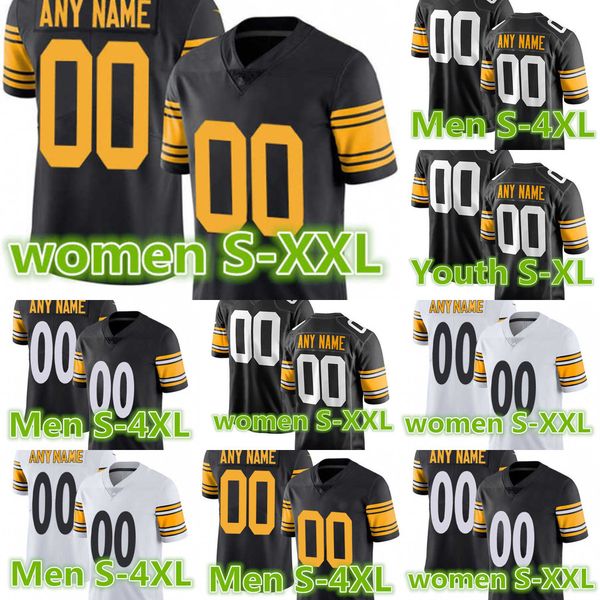 

custom 10 mitchell trubisky pittsburgh''steelers''22 najee harris 90 t.j. watt 43 troy polamalu 55 devin bush 8 kenny pi, Black;red