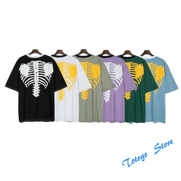 2022 azul verde roxo kapital top tee streetwear esqueleto de óssea impressão kapital de tamanho grande bordado de camiseta bordado de manga curta