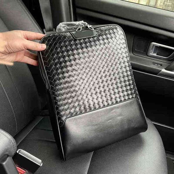 

backpack large capacity and quality bags men handbag shoulder woven leather designer male double zipper backpack 220314