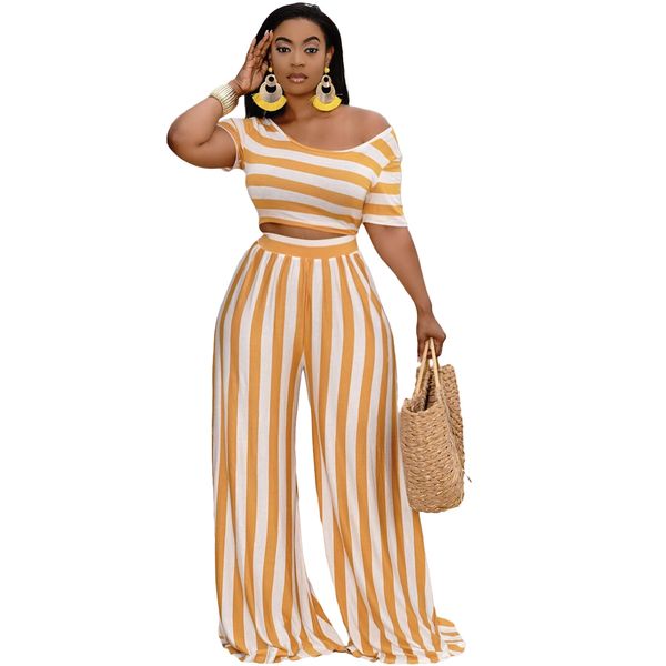 

women's two piece pants crop stripe wide leg pants, White