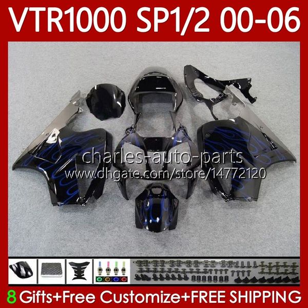 OEM-Verkleidungen für Honda VTR RTV 1000 VTR1000 2000 2001 2002 2003 04 05 06 Body 123NO.186 RC51 SP1 RTV1000 Blue Flames 00-06 SP2 VTR-1000 00 01 02 03 2004 2005 2006 Bodywork