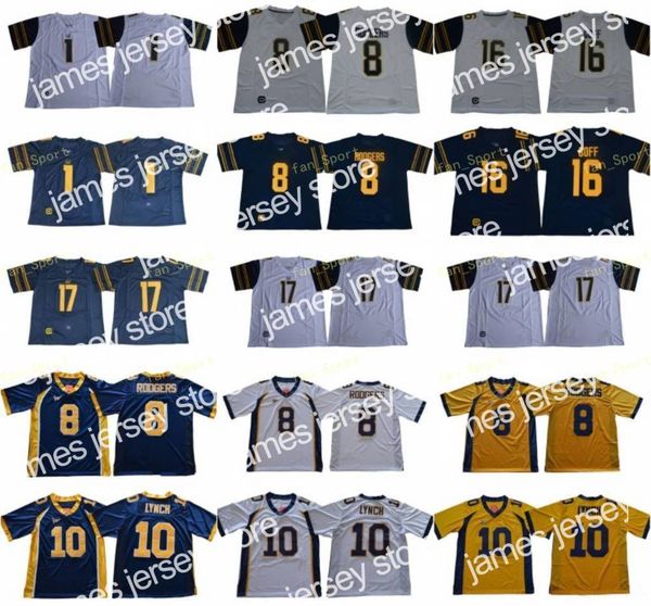 Yeni NCAA California Altın Ayı 8 Aaron Rodgers Jersey College 1 DeSean Jackson 10 Marshawn Lynch 17 Vic Wharton III Melquise Stovall 16 Jared