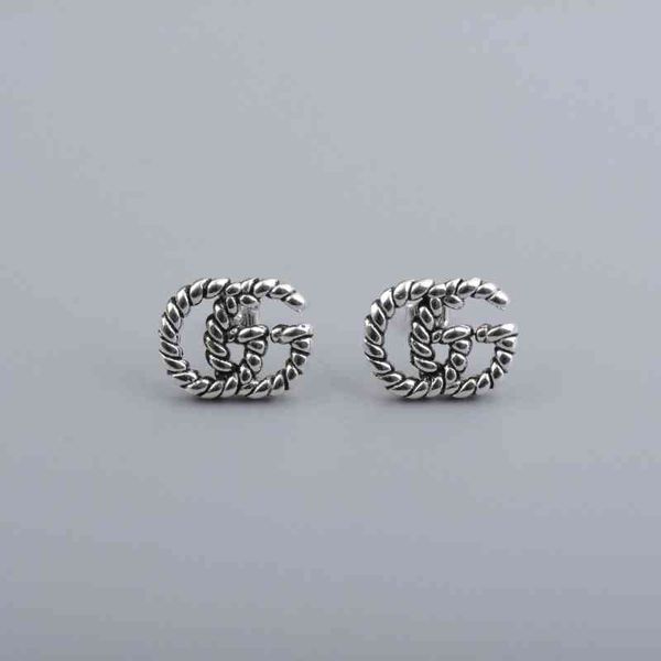 

2022 factory wholesale new ancient pin, needle, old silver wind letter, fried dough twist stud earring, earphone girl, Golden