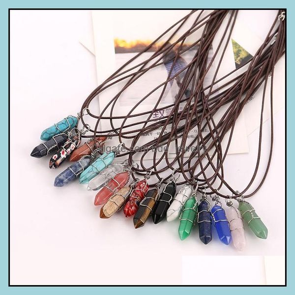 

pendant necklaces copper wire wrapped hexagon pendum chakra healing crystal turquoise stone pink quartz jewelry fashion go bdejewelry dhgzc, Silver