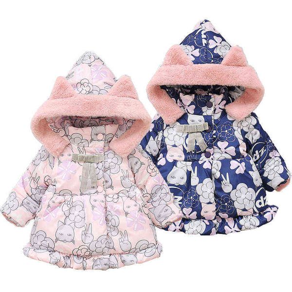 1-5y Baby Mädchen Mantel Herbst Winter Mit Kapuze Kinder Daunenjacke Cartoons Katze Mädchen Mantel Warme Kinder Oberbekleidung Kleinkind mädchen Kleidung J220718