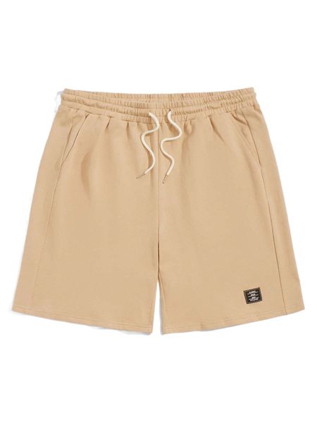 

men letter patch decor drawstring waist shorts v9cm#, White;black