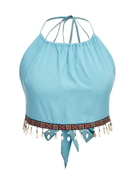

plus fringe hem taped halter 00yw#, Black