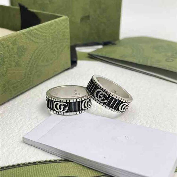 

2023 designer new fashion jewelry sterling stripe black silver ring old stripe men and women lovers same pair ring