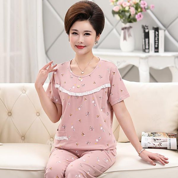 

summer cotton women pajamas sleepwears set short sleeve round neck pyjamas femme loose soft -3xl female homewear clothing, Black;red