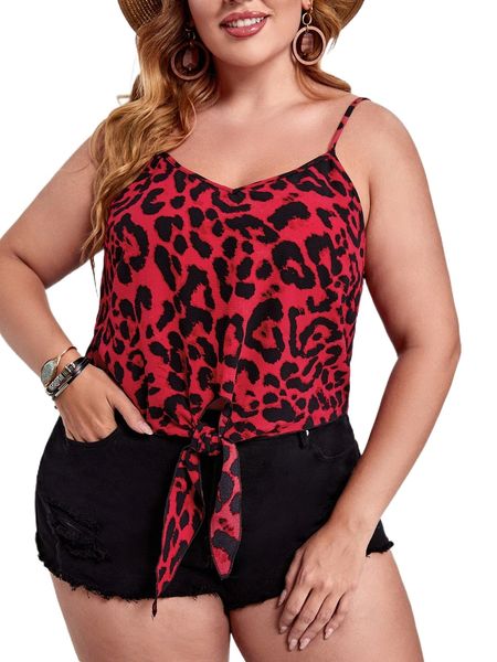 

plus leopard print knot hem cami y7oj#, Black