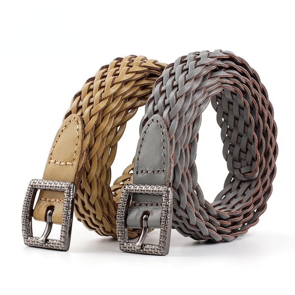 

elling pu weave women new style candy colors hemp rope braid female belt for jeans fashion accessories designer classic luxury, Black;brown