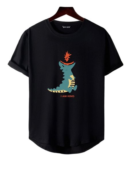 

men slogan & cartoon graphic high low tee h5ur#, White;black