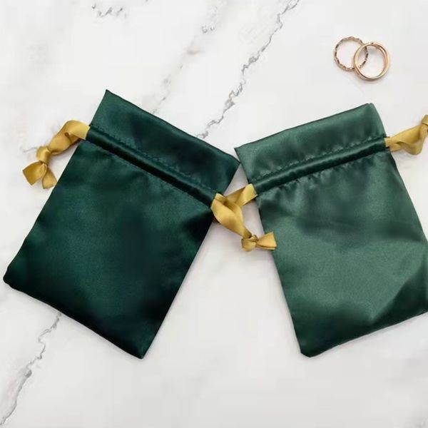 

green silk stain gift bags 7x9cm 9x12cm 10x15cm pack of 100 custom logo pouches jewelry sachets candle perfume makeup packaging, Pink;blue