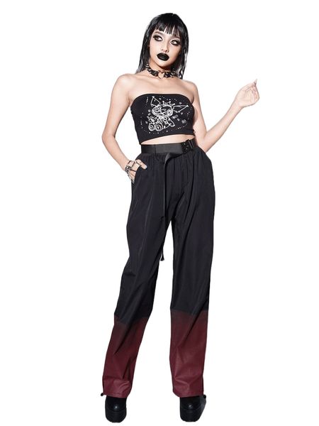 

high waist ombre belted pants 92a3#, Black;white