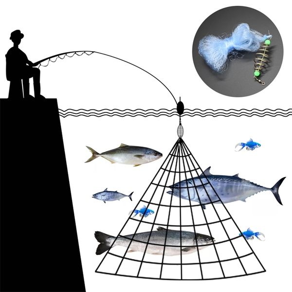 

multi size fishing net trap mesh luminous bead netting sea fish net tackle design copper shoal cast gill feeder for fishing trap 220623