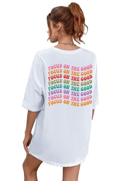

slogan graphic drop shoulder tee r2c1#, White
