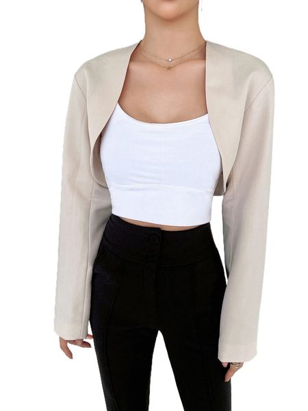 

dazy split cuff open front blazer without liner 53om#, White