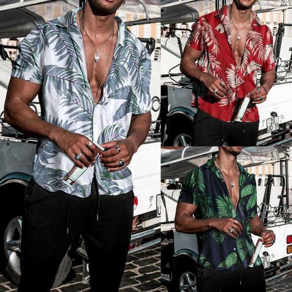 Camicie eleganti da uomo Camicia casual hawaiana estiva da uomo Camicie a maniche corte floreali da uomo Camicie a foglia verdeUomini