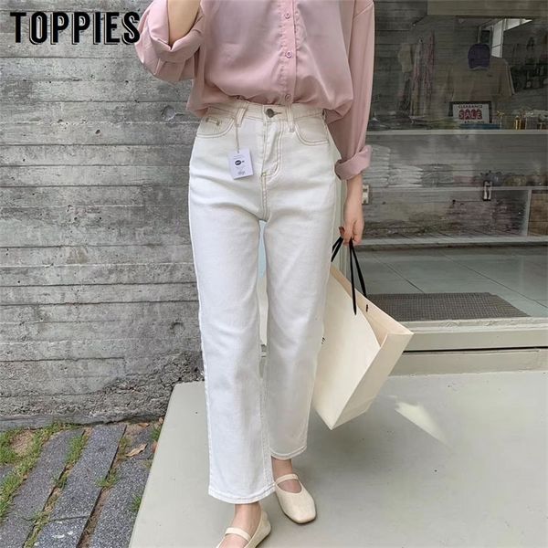 

white jeans pants 2020 spring women denim pants korean fashion high waist trousers women lj201029, Black;white