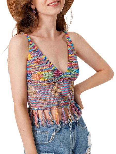 

colorblock tassel hem cami knit j4r6#, White;black