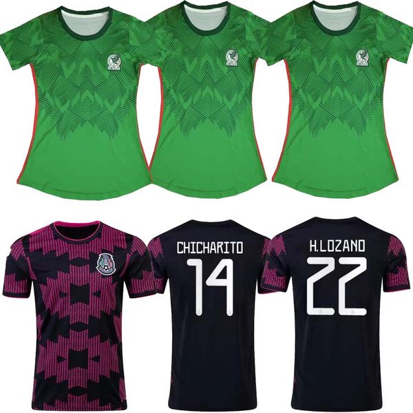

2022 2023 mexico soccer jersey green national 22 23 h.moreno chicharito lozano guardado carlos vela raul women football shirts, Black;yellow