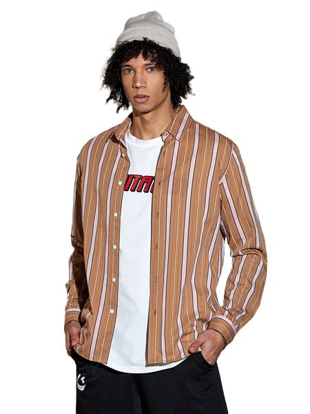 

men single breasted striped shirt m77l#, White;black