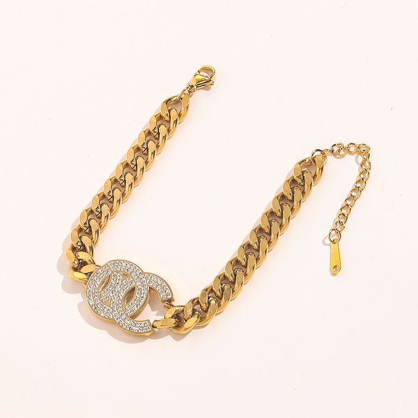 

new style bracelets women bangle 18k gold plated stainless steel crystal lovers gift wristband cuff chain wedding jewelry accessories wholes, Black