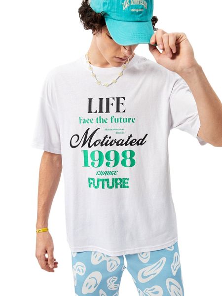 

men slogan graphic drop shoulder tee e23q#, White;black