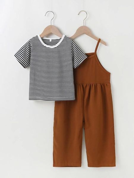 

toddler girls stripe tee & pinafore jumpsuit she, White