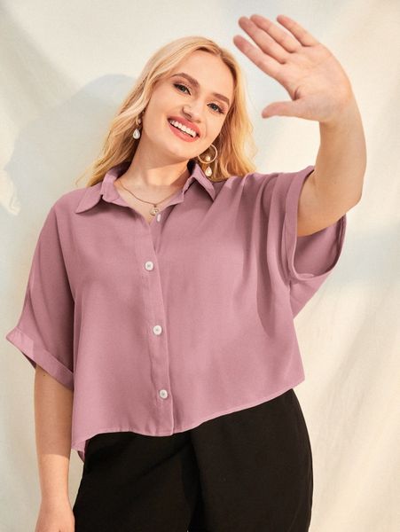 

plus batwing sleeve solid shirt q9ta#, Black
