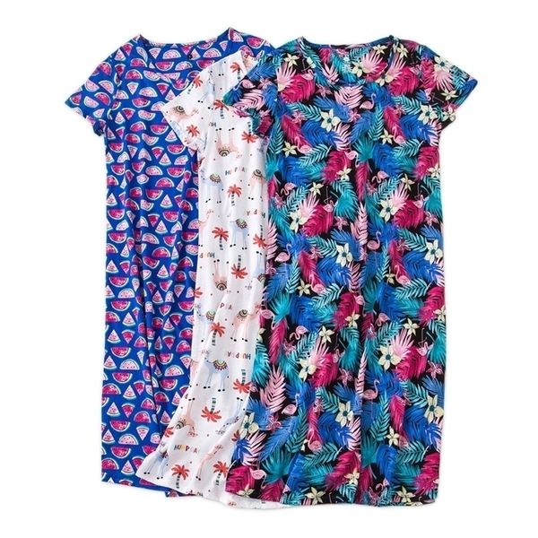 

summer cozy long nightdres 100% cotton plus size sleepshirt long sleepdress shortsleeved nightgowns y200425, Black;red