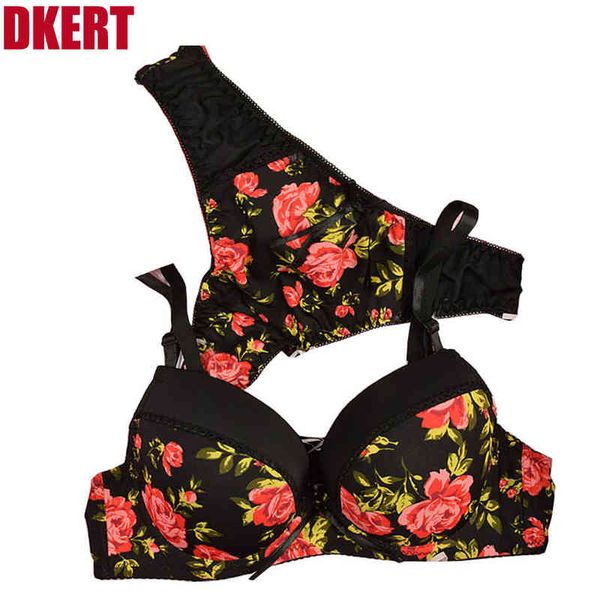 Dkert Newcomers Abc G-String Set reggiseno donna Plus Size Reggiseno Bralette in pizzo stampato Set corto Set intimo push up L220727