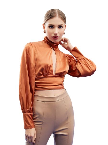 

x bz solid cutout backless funnel neck satin z42u#, White
