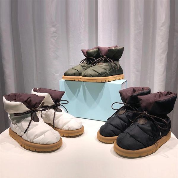 

women pillow flat down shoes designers platform ankle boots winter print falts eiderdown lace-up snow boot with box 2274x, Black
